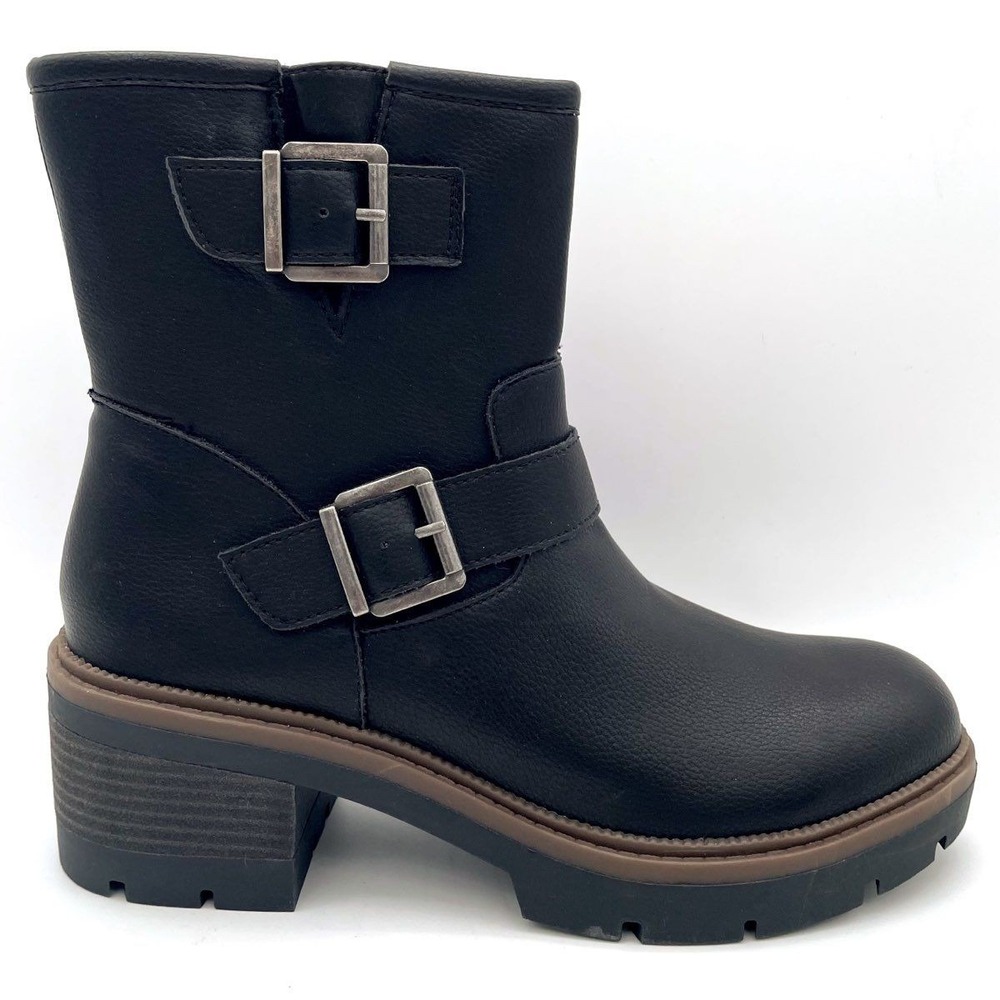 b.o.c. Born Concept Lancy Black Moto Buckle Ankle Boots Women's Size 10